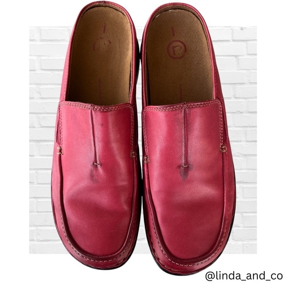Rockport Red Leather Mules Slip On Clogs Genuine Leather Loafer Vintage Women’s - Picture 2 of 8